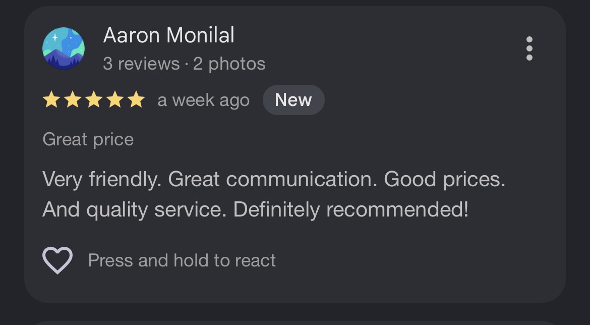 5 star Google review