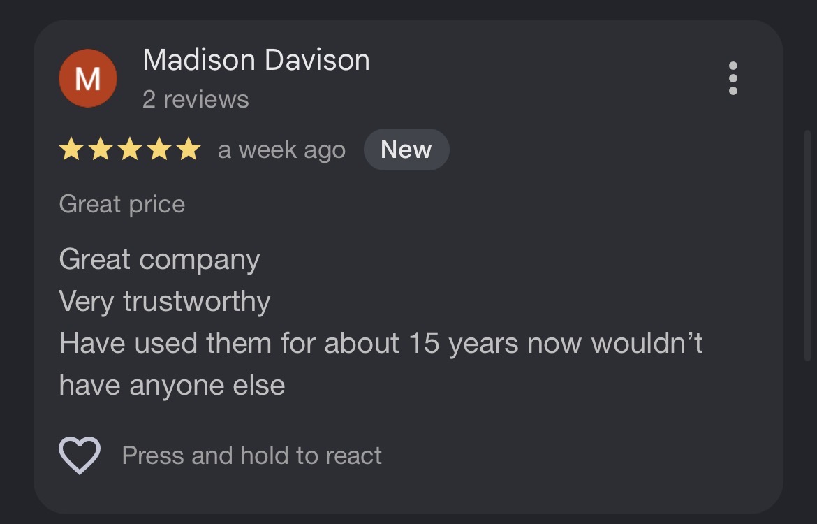 5 star Google review