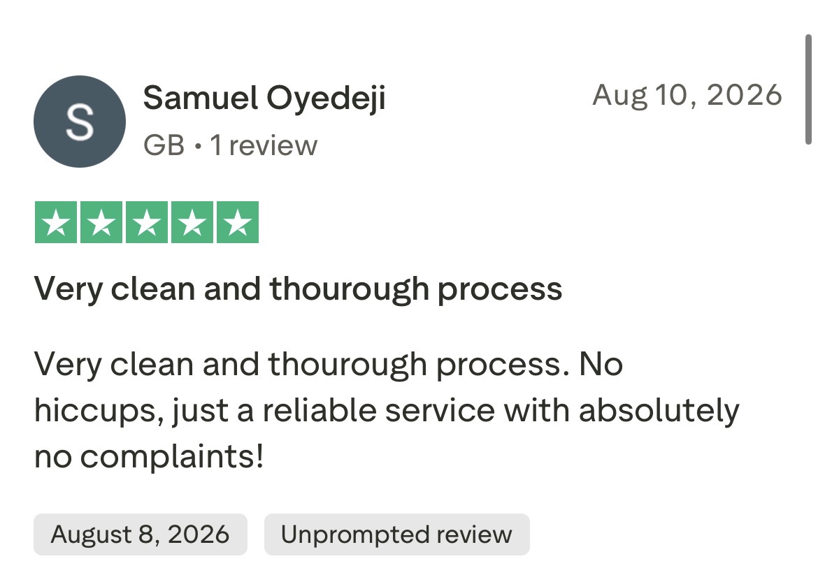 5 star Trustpilot review