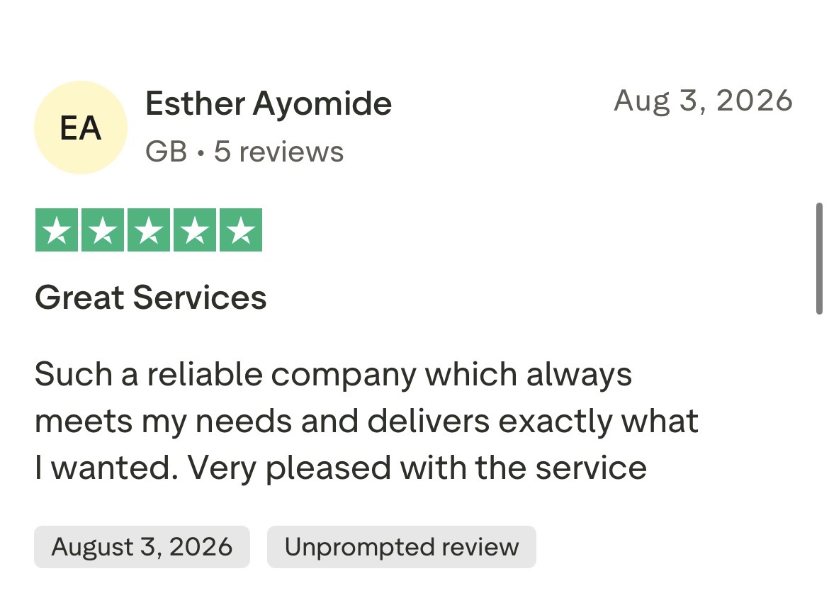 5 star Trustpilot review
